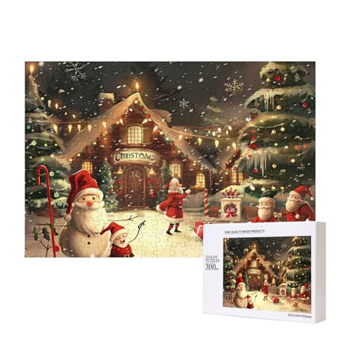 Frohe Weihnachten 1 gedrucktes hölzernes Intelligenz-Puzzle 40 x 28 cm – 300 Teile (verpackt) Puzzle, Lernspiel für Erwachsene, Heimdekoration, Puzzle von JKSEEPYN