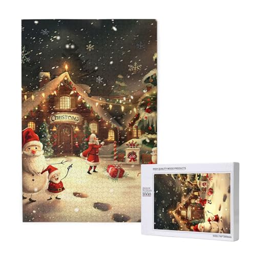 Frohe Weihnachten 1 gedrucktes hölzernes Intelligenz-Puzzle 50 x 75 cm – 1000 Teile (verpackt) Puzzle, Lernspiel für Erwachsene – Heimdekorationspuzzle von JKSEEPYN