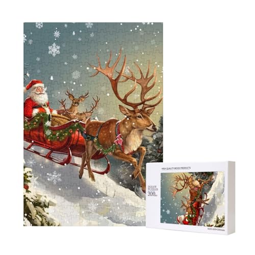 Frohe Weihnachten 2 gedruckte hölzerne Intelligenz-Puzzle, 28 x 40 cm, 300 Teile (verpackt), Puzzle, Lernspiel für Erwachsene, Heimdekoration, Puzzle von JKSEEPYN