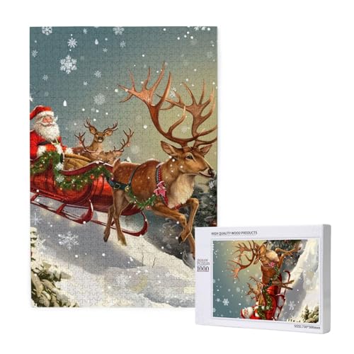 Frohe Weihnachten 2 gedruckte hölzerne Intelligenz-Puzzle, 50 x 75 cm, 1000 Teile (verpackt), Puzzle, Lernspiel für Erwachsene, Heimdekoration, Puzzle von JKSEEPYN