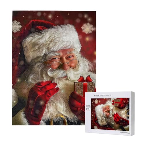 Frohe Weihnachten Weihnachtsmann gedruckt Holz Intelligenz Puzzle 38 x 52 cm – 500 Teile (verpackt) Puzzle, Lernspiel für Erwachsene – Heimdekorationspuzzle von JKSEEPYN