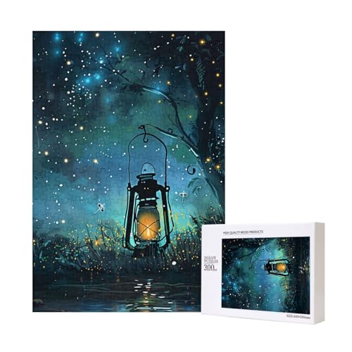 Glühwürmchen und Laterne bedrucktes Intelligenz-Puzzle aus Holz, 28 x 40 cm, 300 Teile (verpackt), Lernspiel für Erwachsene, Heimdekoration, Puzzle von JKSEEPYN