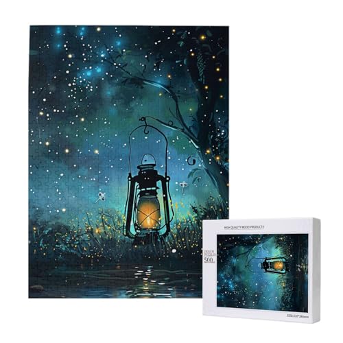 Glühwürmchen und Laterne bedrucktes Intelligenz-Puzzle aus Holz, 38 x 52 cm, 500 Teile (verpackt), Lernspiel für Erwachsene, Heimdekoration, Puzzle von JKSEEPYN