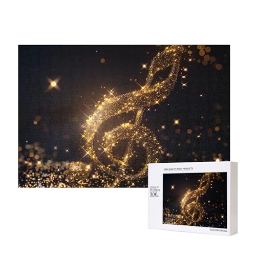 Goldene Musiknote mit gefallenem glänzendem Stern, gedrucktes Intelligenz-Puzzle aus Holz, 40 x 28 cm, 300 Teile (verpackt), Puzzle, Lernspiel für Erwachsene, Heimdekoration, Puzzle von JKSEEPYN