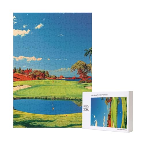 Golfplatz 1 bedrucktes Intelligenz-Puzzle aus Holz, 28 x 40 cm, 300 Teile (verpackt), Lernspiel für Erwachsene, Heimdekorationspuzzle von JKSEEPYN
