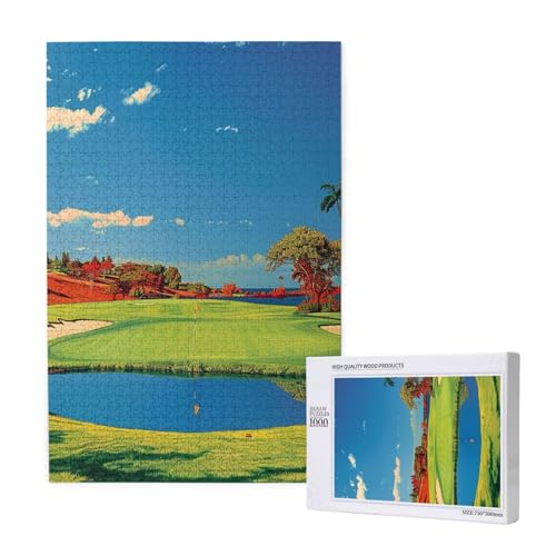 Golfplatz-1 bedrucktes Intelligenz-Puzzle aus Holz, 50 x 75 cm, 1000 Teile (verpackt), Puzzle, Lernspiel für Erwachsene, Heimdekoration, Puzzle von JKSEEPYN