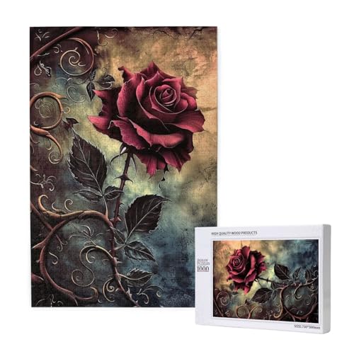 Gothic Rose bedrucktes Intelligenz-Puzzle aus Holz, 50 x 75 cm, 1000 Teile (verpackt), Puzzle, Lernspiel für Erwachsene, Heimdekoration, Puzzle von JKSEEPYN
