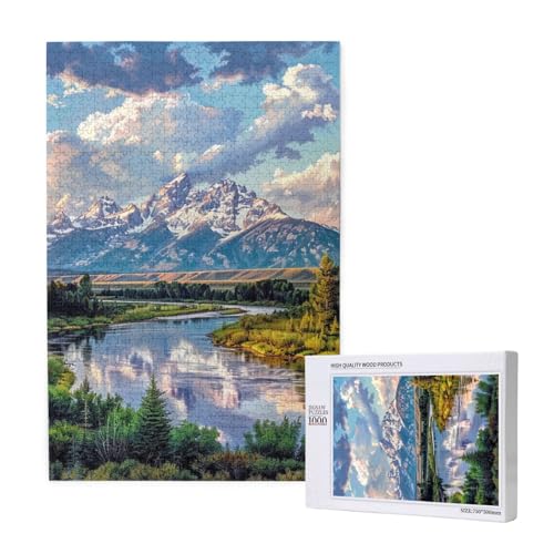 Grand Teton National Park Intelligenz-Puzzle aus Holz, bedruckt, 50 x 75 cm, 1000 Teile (verpackt), Lernspiel für Erwachsene, Heimdekoration, Puzzle von JKSEEPYN
