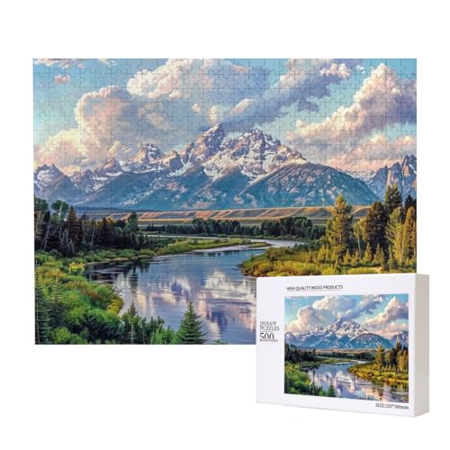 Grand Teton National Park Intelligenz-Puzzle aus Holz, bedruckt, 52 x 38 cm, 500 Teile (verpackt), Lernspiel für Erwachsene, Heimdekoration, Puzzle von JKSEEPYN