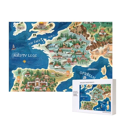 Griechenland-Karte, gedrucktes Intelligenz-Puzzle aus Holz, 40 x 28 cm, 300 Teile (verpackt), Puzzle, Lernspiel für Erwachsene, Heimdekoration, Puzzle von JKSEEPYN