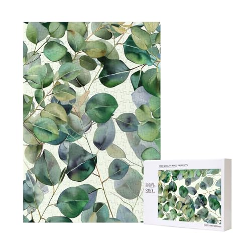 Grüne Eukalyptusblätter, bedrucktes Intelligenz-Puzzle aus Holz, 28 x 40 cm, 300 Teile (verpackt), Puzzle, Lernspiel für Erwachsene, Heimdekoration, Puzzle von JKSEEPYN
