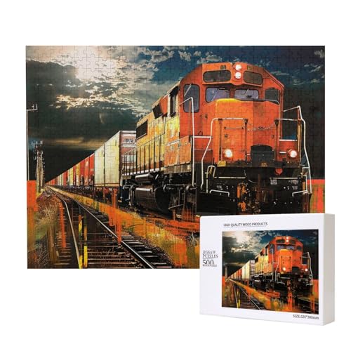 Güterzug bedrucktes Intelligenz-Puzzle aus Holz, 52 x 38 cm, 500 Teile (verpackt), Puzzle, Lernspiel für Erwachsene, Heimdekoration, Puzzle von JKSEEPYN