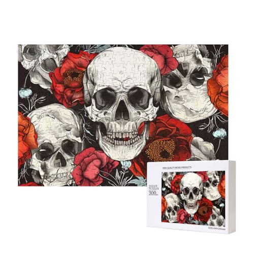Halloween-Schädel bedrucktes Intelligenz-Puzzle aus Holz, 40 x 28 cm, 300 Teile (verpackt), Puzzle, Lernspiel für Erwachsene, Heimdekoration, Puzzle von JKSEEPYN
