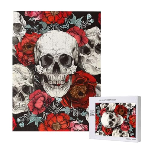 Halloween Schädel gedruckt Holz Intelligenz Puzzle 38 x 52 cm – 500 Teile (verpackt) Puzzle Lernspiel für Erwachsene – Heimdekoration Puzzle von JKSEEPYN