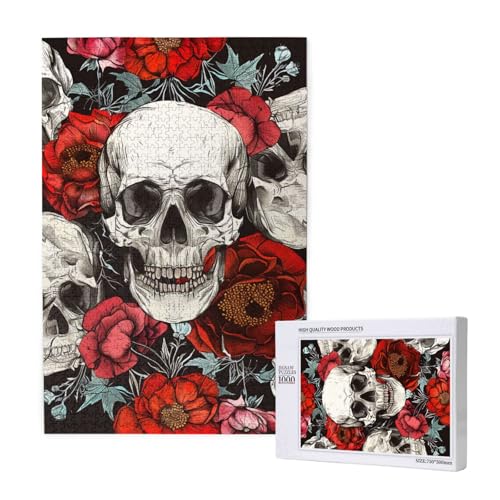 Halloween Schädel gedruckt Holz Intelligenz Puzzle 50 x 75 cm – 1000 Teile (verpackt) Puzzle Lernspiel für Erwachsene – Heimdekoration Puzzle von JKSEEPYN