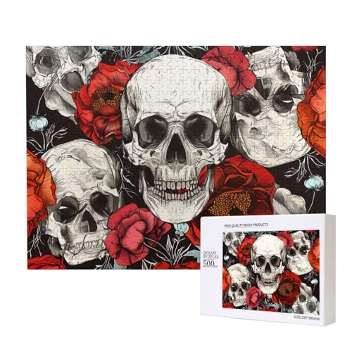 Halloween Schädel gedruckt Holz Intelligenz Puzzle 52 x 38 cm – 500 Teile (verpackt) Puzzle Lernspiel für Erwachsene – Heimdekoration Puzzle von JKSEEPYN