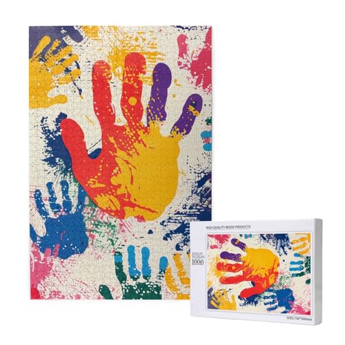 Handabdruck-bedrucktes Intelligenz-Puzzle aus Holz, 50 x 75 cm, 1000 Teile (verpackt), Puzzle, Lernspiel für Erwachsene, Heimdekoration, Puzzle von JKSEEPYN