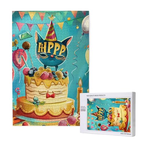 Happy Birthday gedrucktes Intelligenz-Puzzle aus Holz, 50 x 75 cm, 1000 Teile (verpackt), Puzzle, Lernspiel für Erwachsene, Heimdekoration, Puzzle von JKSEEPYN