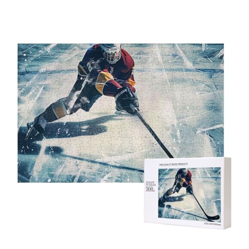 Hockey Sports bedrucktes Intelligenz-Puzzle aus Holz, 40 x 28 cm, 300 Teile (verpackt), Puzzle, Lernspiel für Erwachsene, Heimdekoration, Puzzle von JKSEEPYN