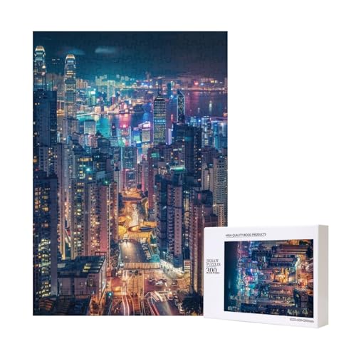 Hongkong Intelligenz-Puzzle aus Holz, bedruckt, 28 x 40 cm, 300 Teile (verpackt), Lernspiel für Erwachsene, Heimdekoration, Puzzle von JKSEEPYN