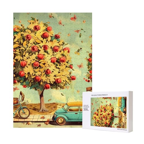 Intelligenz-Puzzle "Auto unter Obstbäumen", aus Holz, 28 x 40 cm, 300 Teile (verpackt), Lernspiel für Erwachsene, Heimdekoration, Puzzle von JKSEEPYN