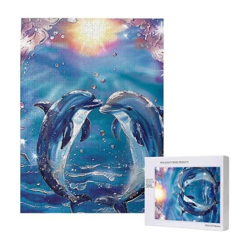 Intelligenz-Puzzle Delfine in Love, bedrucktes Holzpuzzle, 38 x 52 cm, 500 Teile (verpackt), Lernspiel für Erwachsene, Heimdekoration, Puzzle von JKSEEPYN