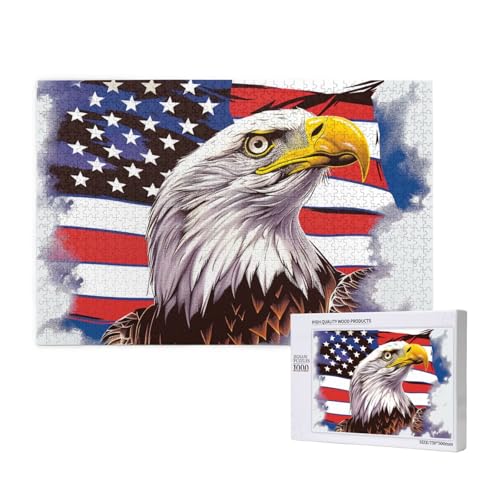 Intelligenz-Puzzle aus Holz, 75 x 50 cm, Adler mit USA-Flagge, bedruckt, 1000 Teile (verpackt), Puzzle, Lernspiel für Erwachsene, Heimdekoration, Puzzle von JKSEEPYN