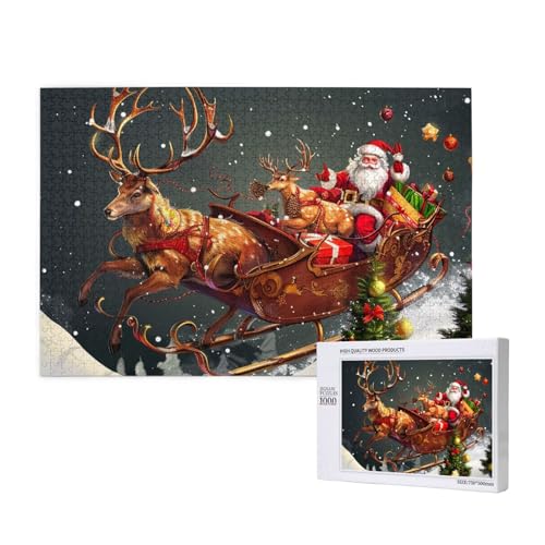 Intelligenz-Puzzle aus Holz, 75 x 50 cm, Aufdruck "Merry Christmas", bedruckt, 1000 Teile (verpackt), Puzzle, Lernspiel für Erwachsene, Heimdekoration, Puzzle von JKSEEPYN