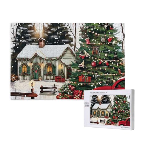 Intelligenz-Puzzle aus Holz, 75 x 50 cm, Bauernhaus-Weihnachten, bedruckt, 1000 Teile (verpackt), Puzzle, Lernspiel für Erwachsene, Heimdekoration, Puzzle von JKSEEPYN