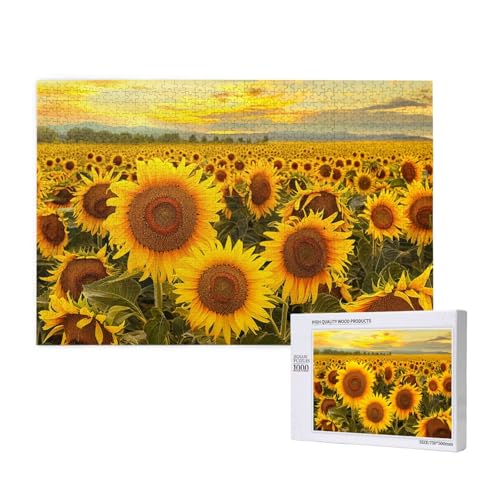 Intelligenz-Puzzle aus Holz, 75 x 50 cm, Bauernhof-Sonnenblumen, bedruckt, 1000 Teile (in Box), Puzzle, Lernspiel für Erwachsene, Heimdekoration, Puzzle von JKSEEPYN