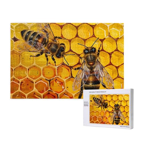 Intelligenz-Puzzle aus Holz, 75 x 50 cm, Biene auf Wabenmuster, 1000 Teile (in Box), Puzzle, Lernspiel für Erwachsene, Heimdekoration, Puzzle von JKSEEPYN