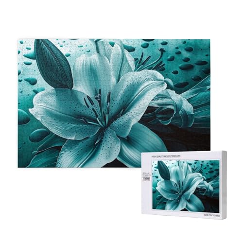 Intelligenz-Puzzle aus Holz, 75 x 50 cm, Blaugrüne Lilie, bedruckt, 1000 Teile (verpackt), Puzzle, Lernspiel für Erwachsene, Heimdekoration, Puzzle von JKSEEPYN