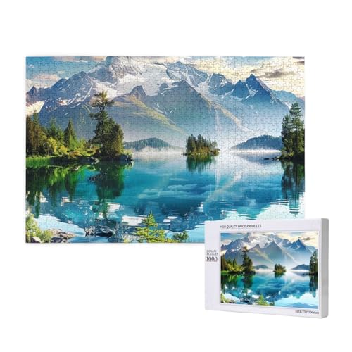 Intelligenz-Puzzle aus Holz, 75 x 50 cm, Blick auf den Berg und See, sonniger Tag, Natur, bedruckt, 1000 Teile (verpackt), Puzzle, Lernspiel für Erwachsene, Heimdekoration, Puzzle von JKSEEPYN