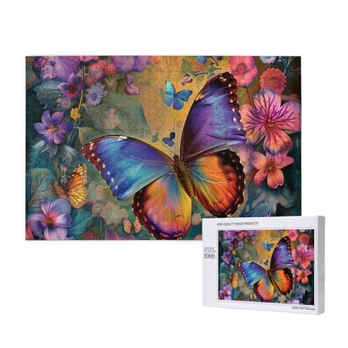 Intelligenz-Puzzle aus Holz, 75 x 50 cm, Blume, Schmetterling, bedruckt, 1000 Teile (verpackt), Puzzle, Lernspiel für Erwachsene, Heimdekoration, Puzzle von JKSEEPYN