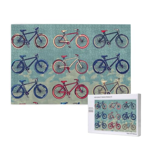 Intelligenz-Puzzle aus Holz, 75 x 50 cm, Cartoon-Bikes, Radfahren, bedruckt, 1000 Teile (verpackt), Puzzle, Lernspiel für Erwachsene, Heimdekoration, Puzzle von JKSEEPYN