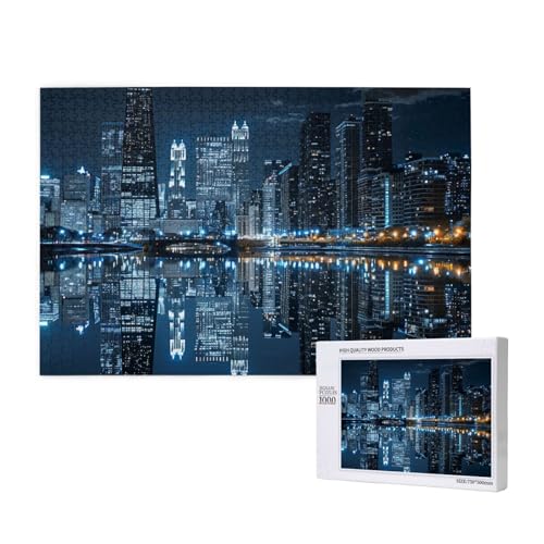Intelligenz-Puzzle aus Holz, 75 x 50 cm, Chicago reflektiert, bedruckt, 1000 Teile (verpackt), Puzzle, Lernspiel für Erwachsene, Heimdekoration, Puzzle von JKSEEPYN