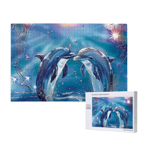 Intelligenz-Puzzle aus Holz, 75 x 50 cm, Delfine in Love, bedruckt, 1000 Teile (verpackt), Puzzle, Lernspiel für Erwachsene, Heimdekoration, Puzzle von JKSEEPYN