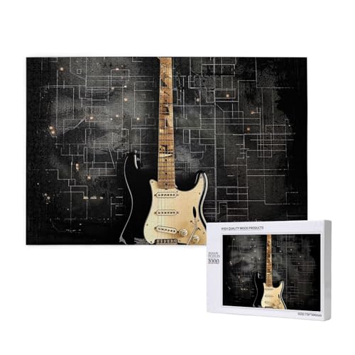Intelligenz-Puzzle aus Holz, 75 x 50 cm, E-Gitarre, bedruckt, 1000 Teile (verpackt), Puzzle, Lernspiel für Erwachsene, Heimdekoration, Puzzle von JKSEEPYN