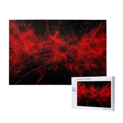 Intelligenz-Puzzle aus Holz, 75 x 50 cm, Explosion platzt, Rot / Schwarz, bedruckt, 1000 Teile (verpackt), Puzzle, Lernspiel für Erwachsene, Heimdekoration, Puzzle von JKSEEPYN
