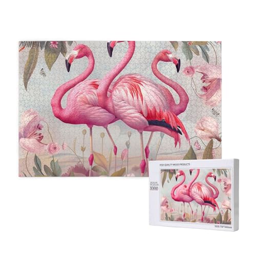 Intelligenz-Puzzle aus Holz, 75 x 50 cm, Flamingos, bedruckt, 1000 Teile (verpackt), Puzzle, Lernspiel für Erwachsene, Heimdekoration, Puzzle von JKSEEPYN
