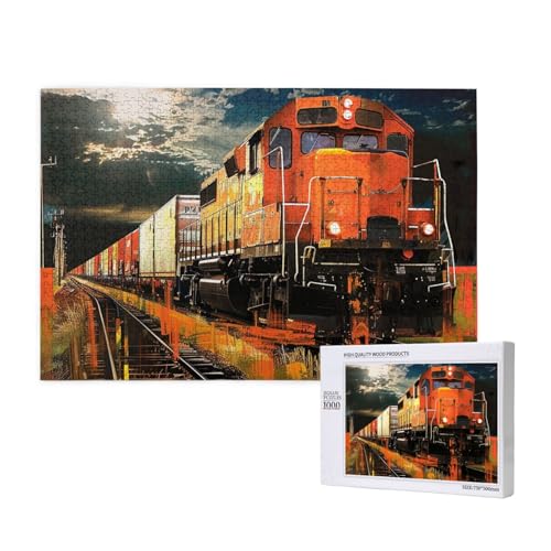 Intelligenz-Puzzle aus Holz, 75 x 50 cm, Güterzug, bedruckt, 1000 Teile (verpackt), Puzzle, Lernspiel für Erwachsene, Heimdekoration, Puzzle von JKSEEPYN