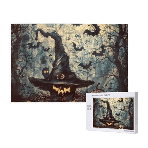 Intelligenz-Puzzle aus Holz, 75 x 50 cm, Hexenhut, bedruckt, 1000 Teile (verpackt), Puzzle, Lernspiel für Erwachsene, Heimdekoration, Puzzle von JKSEEPYN