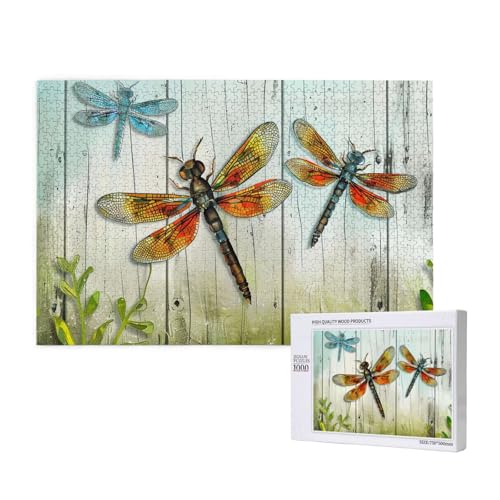 Intelligenz-Puzzle aus Holz, 75 x 50 cm, Libellenzaun, bedruckt, 1000 Teile (verpackt), Puzzle, Lernspiel für Erwachsene, Heimdekoration, Puzzle von JKSEEPYN