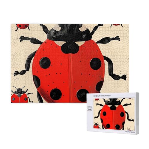 Intelligenz-Puzzle aus Holz, 75 x 50 cm, Marienkäfer, bedruckt, 1000 Teile (verpackt), Puzzle, Lernspiel für Erwachsene, Heimdekoration, Puzzle von JKSEEPYN