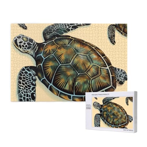 Intelligenz-Puzzle aus Holz, 75 x 50 cm, Meeresschildkröte, bedruckt, 1000 Teile (verpackt), Puzzle, Lernspiel für Erwachsene, Heimdekoration, Puzzle von JKSEEPYN