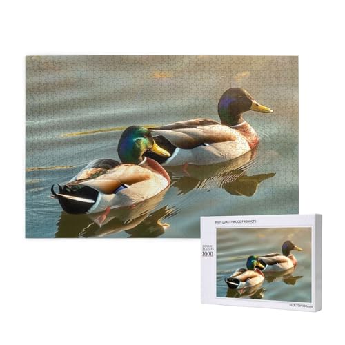 Intelligenz-Puzzle aus Holz, 75 x 50 cm, Motiv: Ente schwimmen, bedruckt, 1000 Teile (in Box), Puzzle, Lernspiel für Erwachsene, Heimdekoration, Puzzle von JKSEEPYN