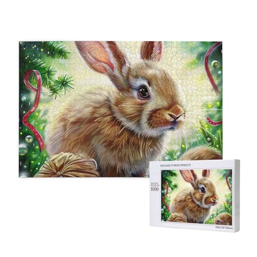 Intelligenz-Puzzle aus Holz, 75 x 50 cm, Motiv: Hase, bedruckt, 1000 Teile (verpackt), Puzzle, Lernspiel für Erwachsene, Heimdekoration, Puzzle von JKSEEPYN