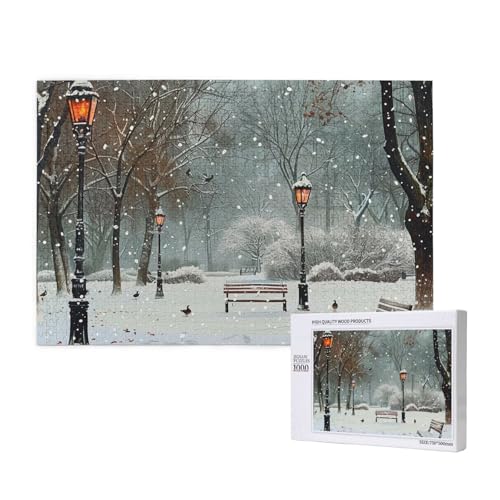 Intelligenz-Puzzle aus Holz, 75 x 50 cm, Motiv: Schnee im Park, bedruckt, 1000 Teile (verpackt), Puzzle, Lernspiel für Erwachsene, Heimdekoration, Puzzle von JKSEEPYN