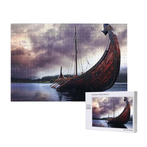 Intelligenz-Puzzle aus Holz, 75 x 50 cm, Motiv: alte Zeiten, Boot, bedruckt, 1000 Teile (verpackt), Puzzle, Lernspiel für Erwachsene, Heimdekoration, Puzzle von JKSEEPYN
