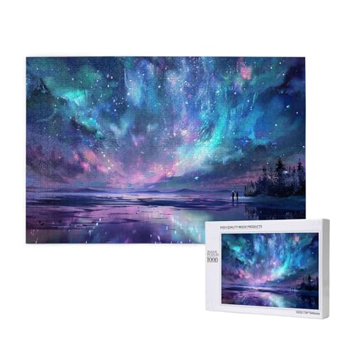 Intelligenz-Puzzle aus Holz, 75 x 50 cm, Nordlichter, bedruckt, 1000 Teile (verpackt), Puzzle, Lernspiel für Erwachsene, Heimdekoration, Puzzle von JKSEEPYN